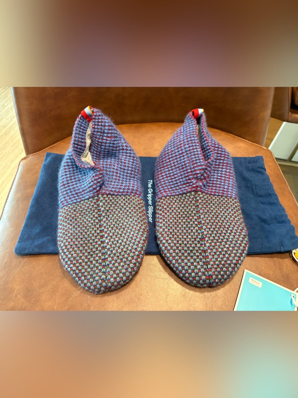 Bombas Two-Tone Knit Slip-On Slippers in Blue and Red